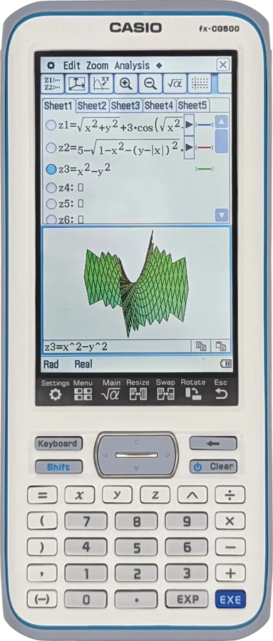 Casio fx-CG500 CAS calculator with large portrait touchscreen