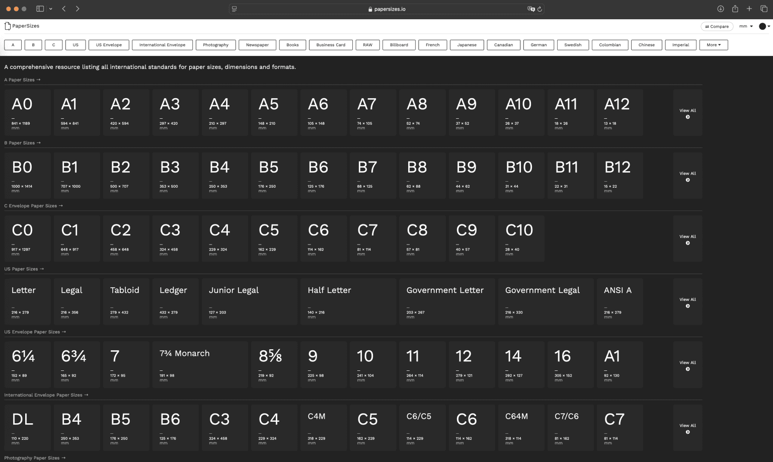 PaperSizes
