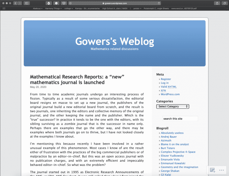 Gowers's Weblog | Best Math Blogs Directory | Abakcus