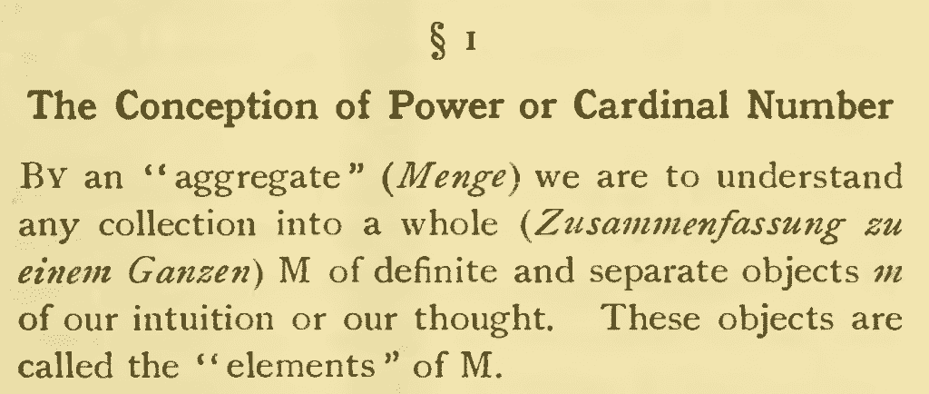 Passage of Georg Cantors article with his set definition 1