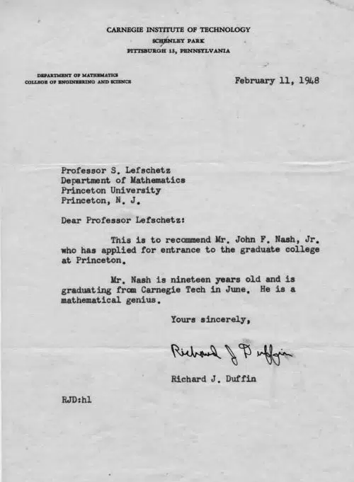 John Nash's Recommendation Letter for Princeton University | Abakcus