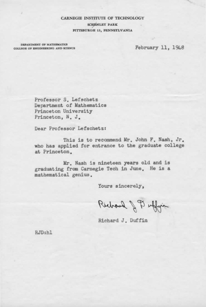 John Nash's Recommendation Letter