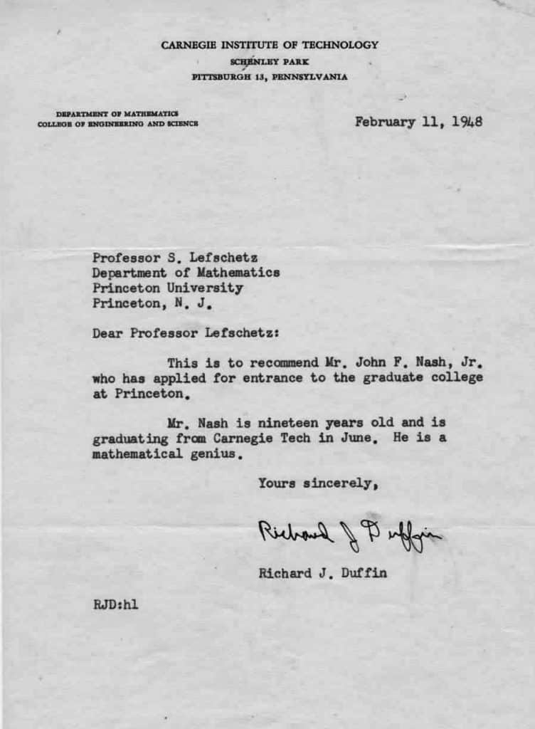 John Nash's Recommendation Letter for Princeton University | Abakcus