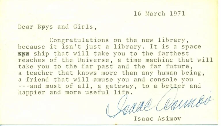 Isaac Asimov's Letter to Celebrate the Opening of a Library