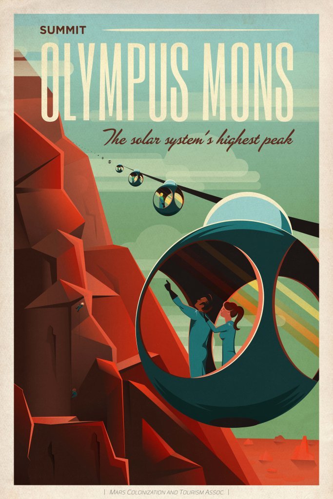 SpaceX Mars Travel Poster Olympus Mons